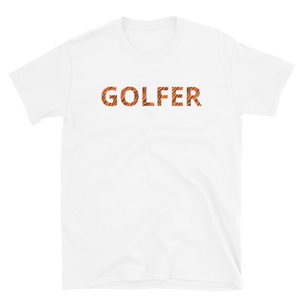 Tiger Strip GOLFER Short-Sleeve Unisex T-Shirt front in White